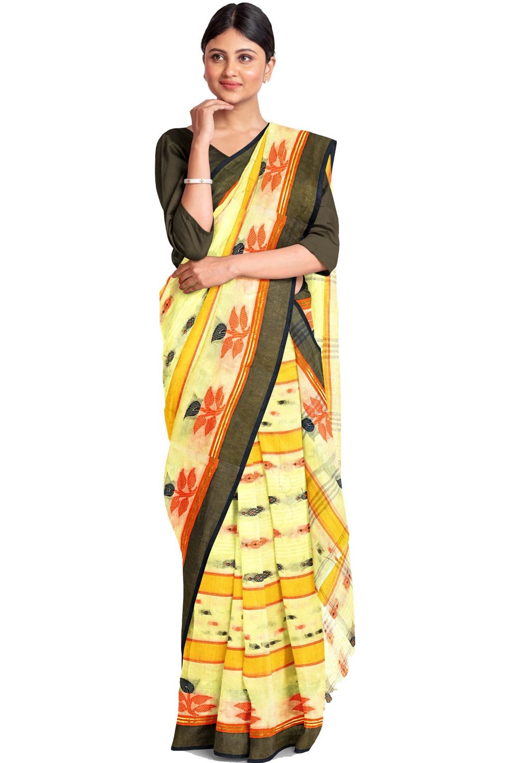Light Yellow Pure Cotton Udichi Tant Saree (1160)